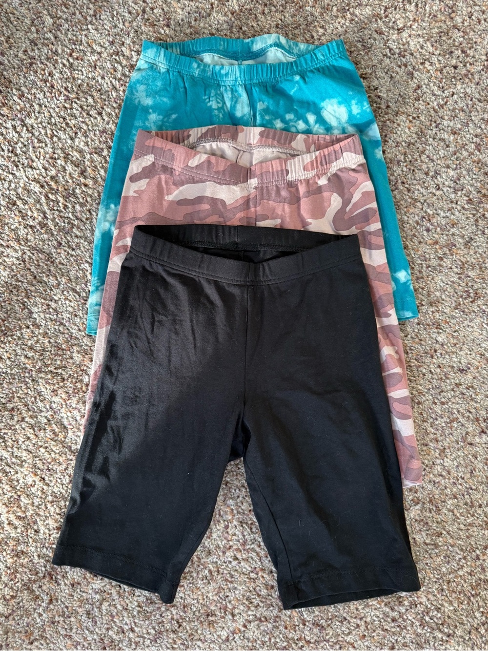 3-Pack Women's Biker Shorts - Black, Pink Camo, Teal Tie-Dye